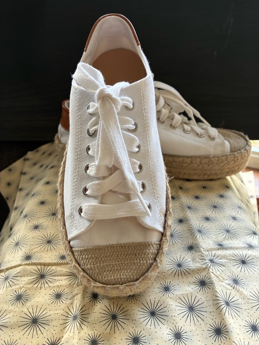 J.W. Anderson White Canvas Espadrille Sneaker with Brown Heel Tab made in Spain